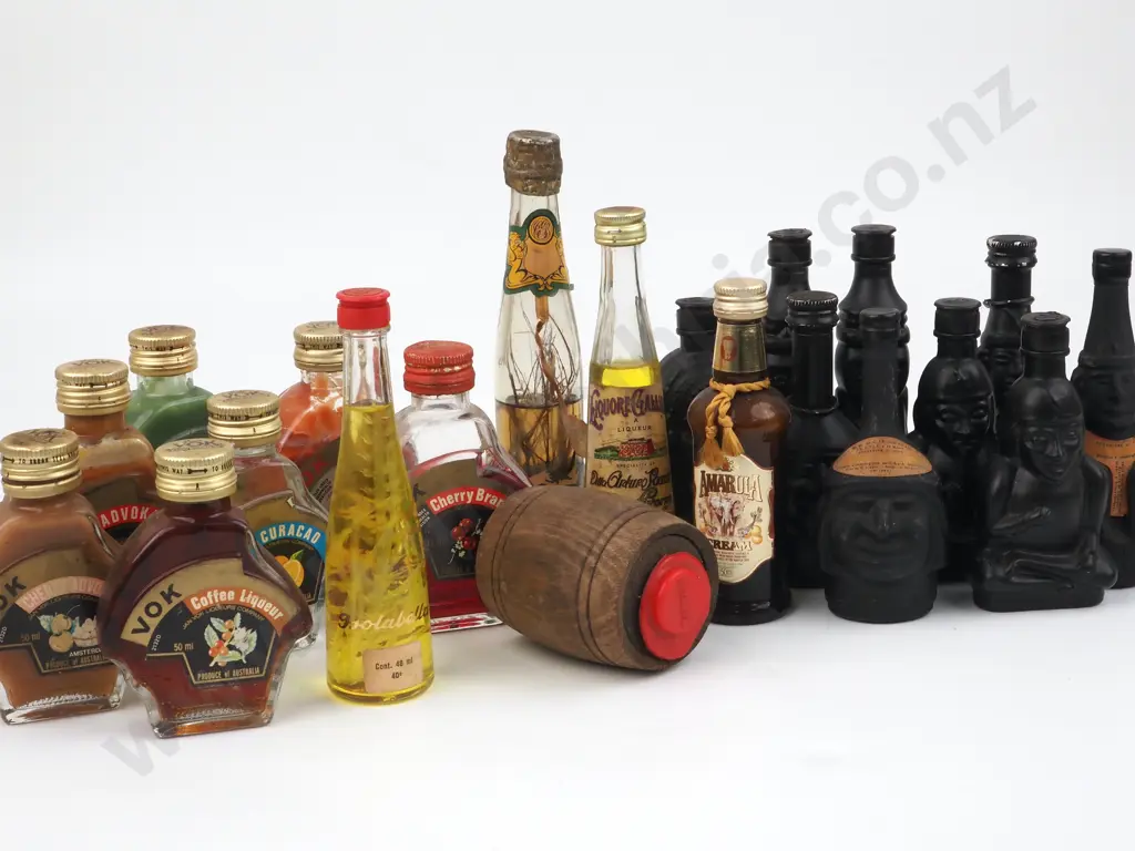 Box Of Miniature Alcohol Bottles Including  A Large Number Of Vok & Inca Pisco Black Face  (Grape Brandy) Bottles Image 1++