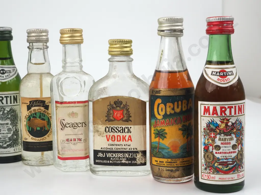 Collection Of Miniature Alcohol Bottles Including Gin, Martini, Rum, Image 1++