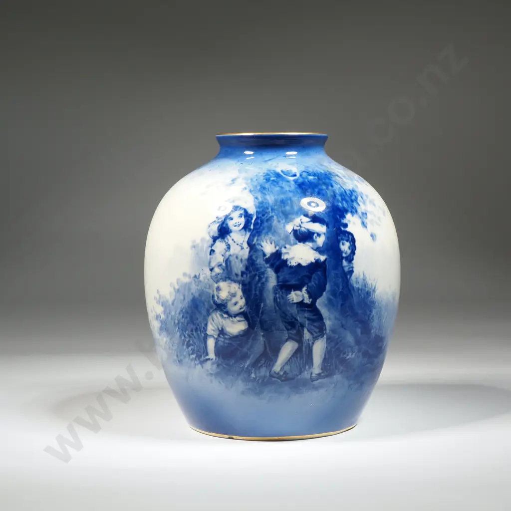 Royal Doulton Blue Children Vase Of Ovoid Form Depicting Three Children Under A Tree Playing Blind Man's Buff Image 1++