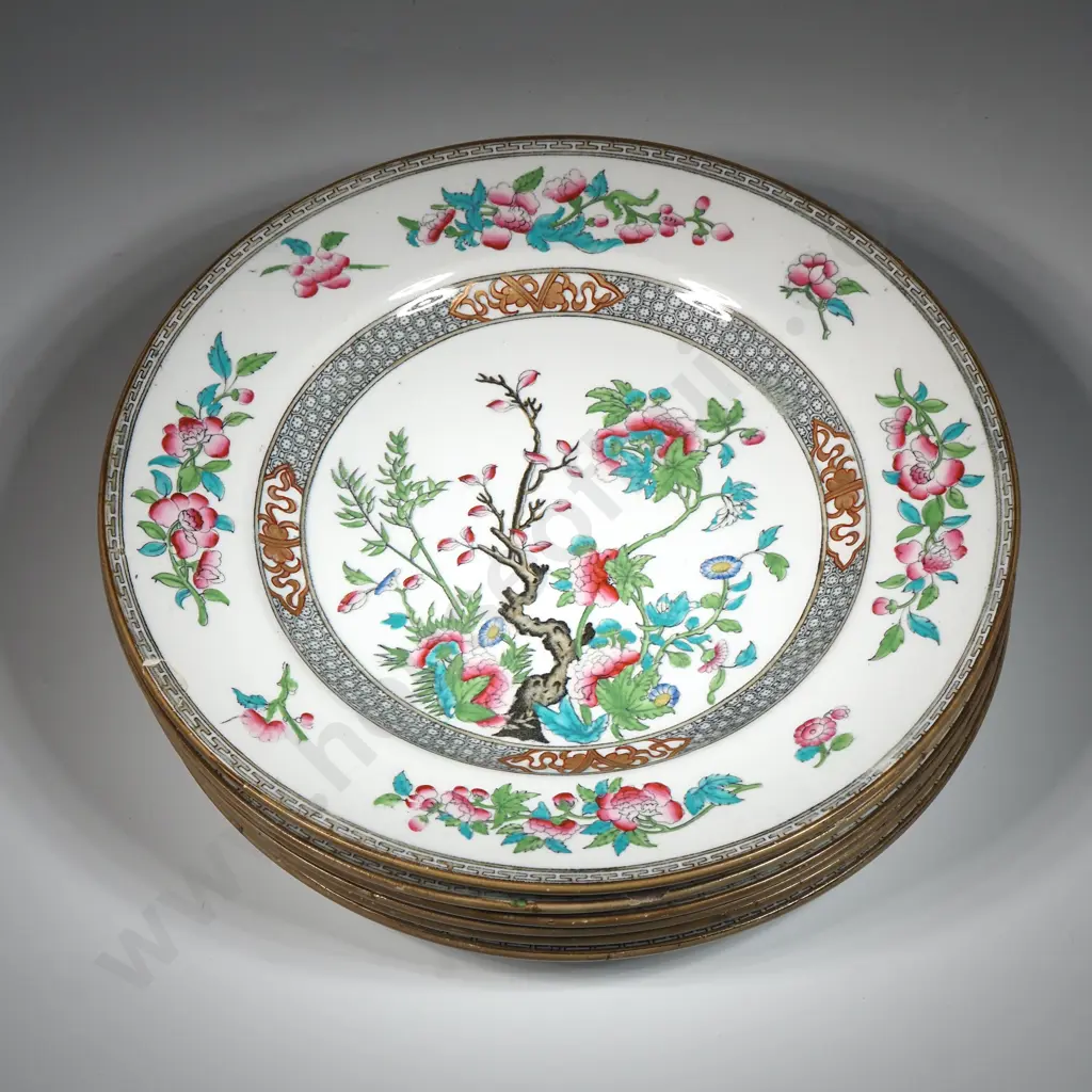Set Of Six Antique Imari Minton New Stone 1860 Floral Dinner Plates Image 1++