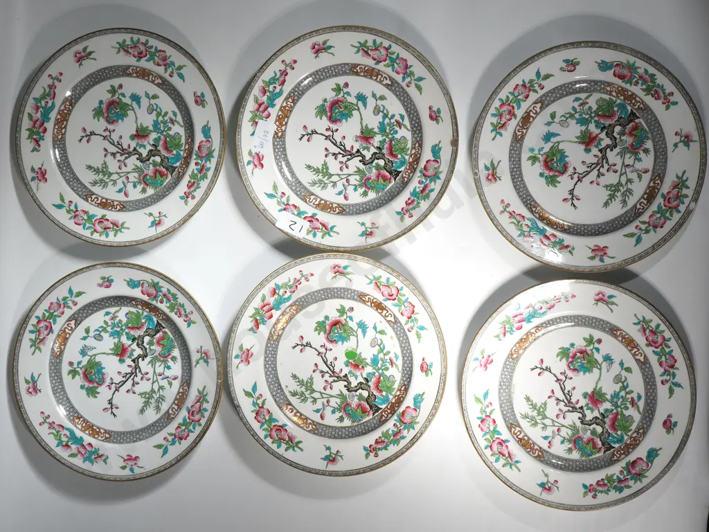 Set Of Six Antique Imari Minton New Stone 1860 Floral Dinner Plates Image 1++