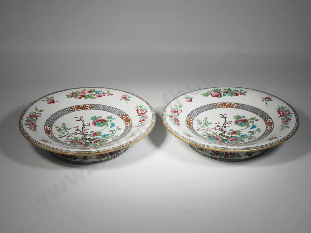 Pair Of Antique Circular Imari Minton New Stone 1860 Floral Comport Cake Stands Image 1++