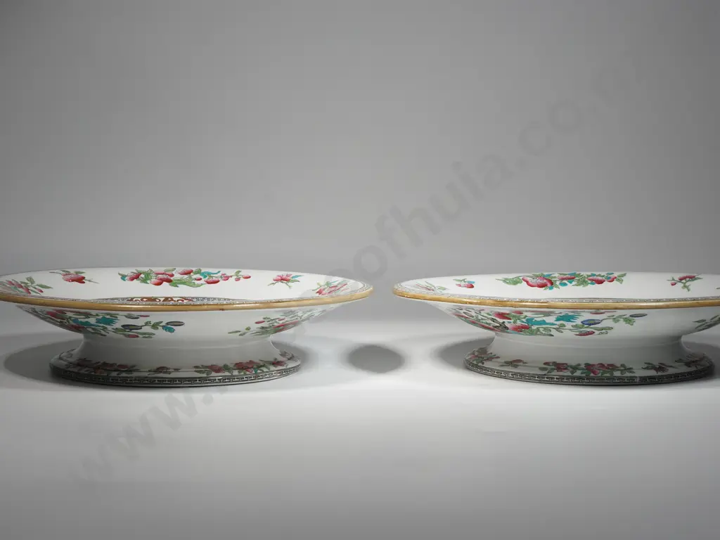 Pair Of Antique Circular Imari Minton New Stone 1860 Floral Comport Cake Stands Image 1++