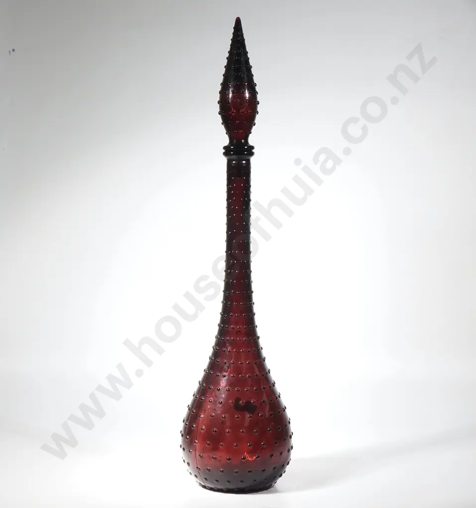 Mid Century Italian Amethyst Coloured Empoli Glass Genie Bottle w A Bubble Pattern Image 1++
