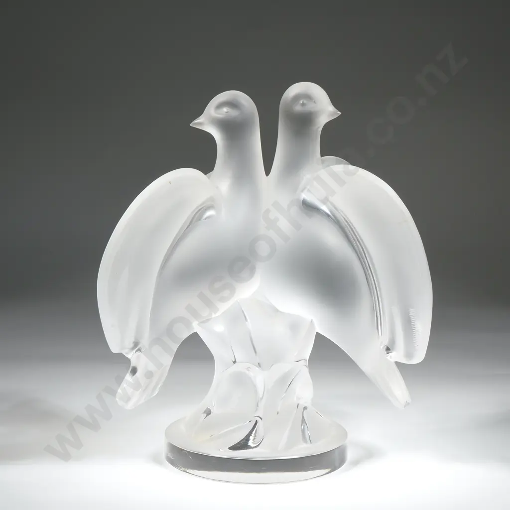 Lalique Frosted Crystal "Ariane" Two Doves  Figurine Image 1++