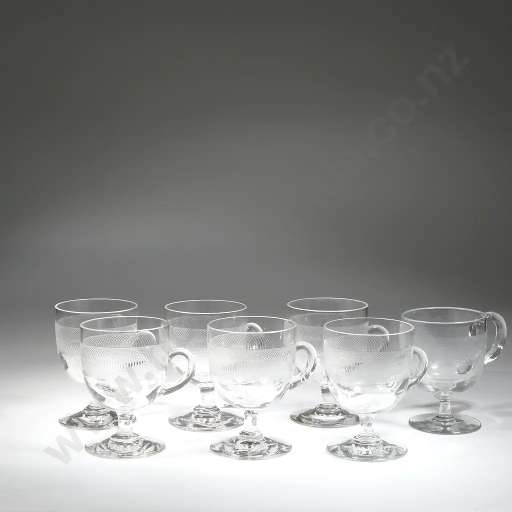 Seven Victorian Engraved Custard Glasses c1890 Image 1++