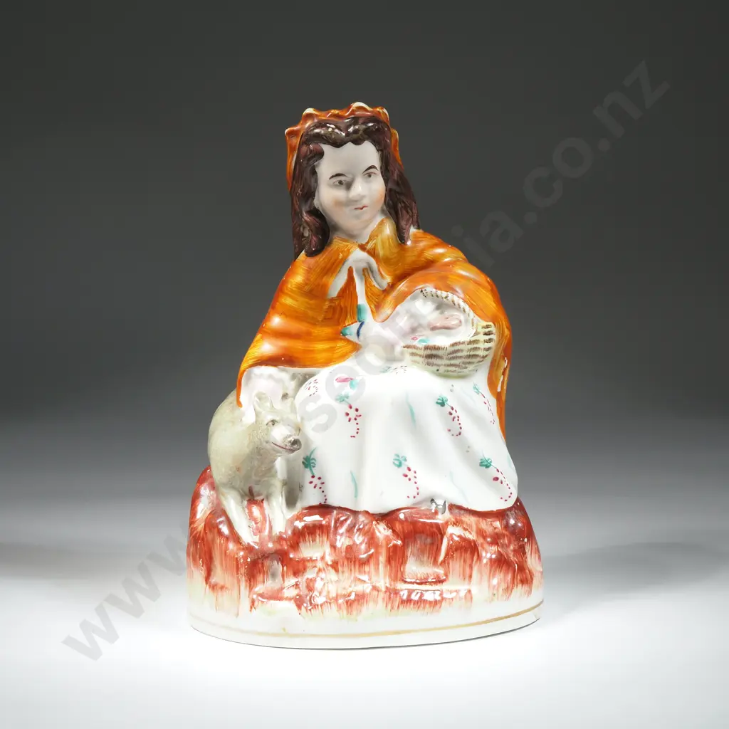 Antique English Victorian Staffordshire Figure - "Little Red Riding Hood" Image 1++