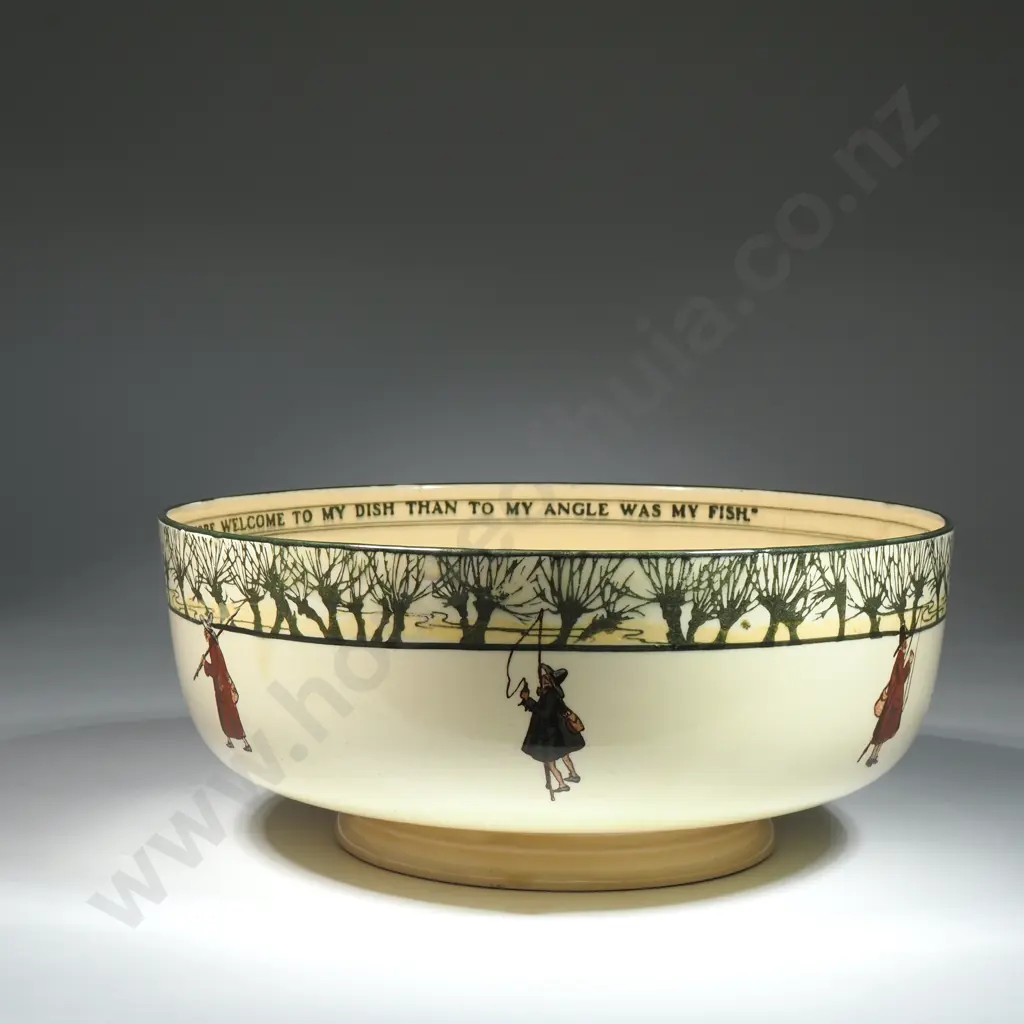 Large Isaac Walton Royal Doulton Bowl w Cream Ground & Brown/Grey Motif Image 1++