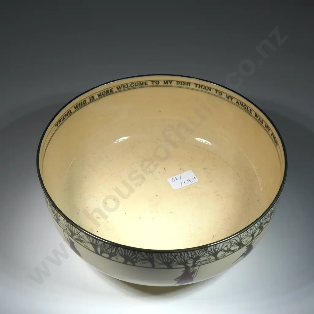 Large Isaac Walton Royal Doulton Bowl w Cream Ground & Brown/Grey Motif Image 1++