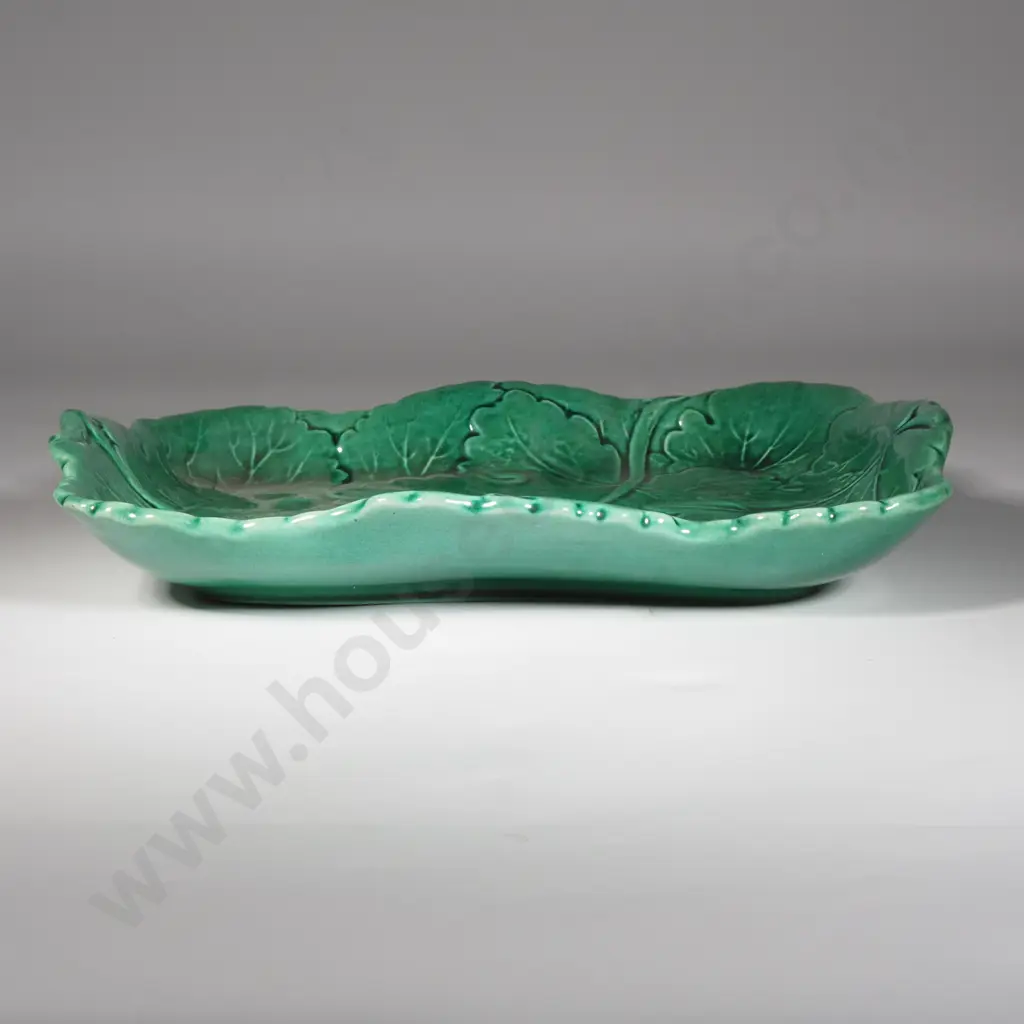 Minton Majolica Rectangular Green Serving Plate w Embossed Leaf Decoration Image 1++
