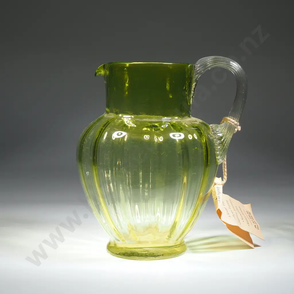 Antique Light Green Glass Jug w Applied Handle  Image 1++