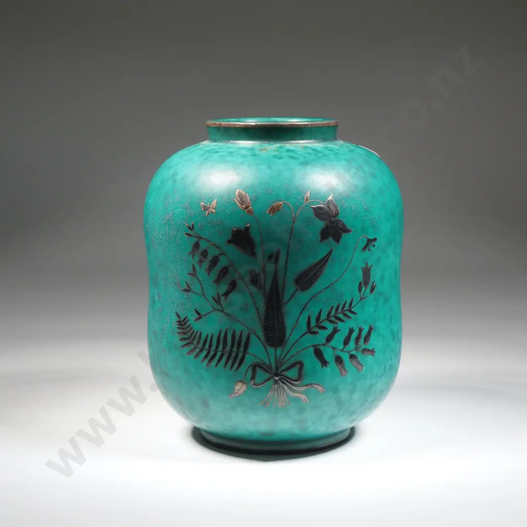 Flora & Fauna Stoneware Vase - Wilhelm Kage - Argenta - Gustavberg Sweden - Circa 1949 Image 1++