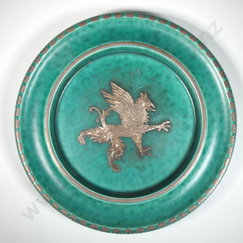 Griffen Stoneware Plate - Wilhelm Kage - Argenta - Gustavberg Sweden - Circa 1949 Image 1++