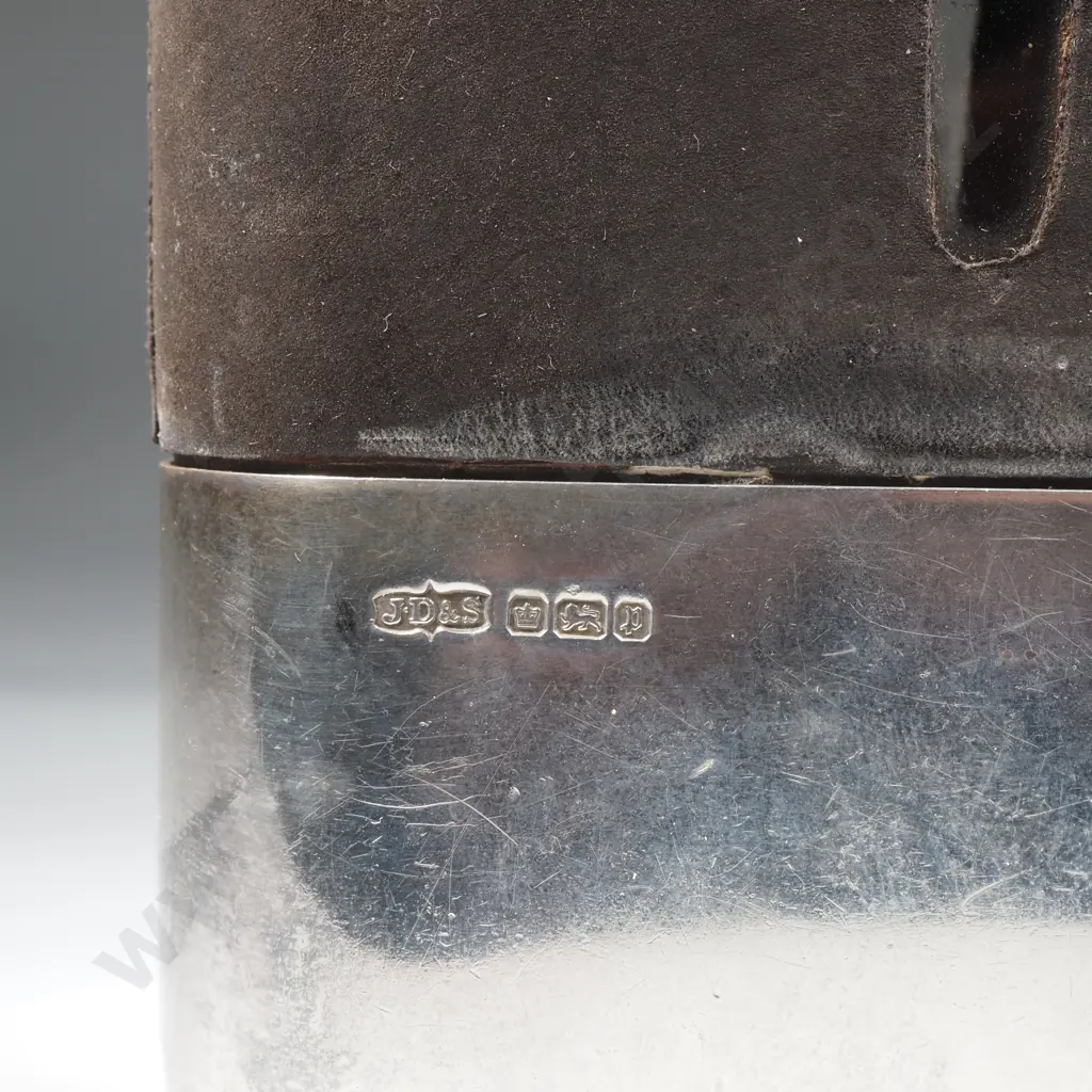 Sterling Silver & Glass Hip Flask w Detachable Cup - London 1930 Image 1++