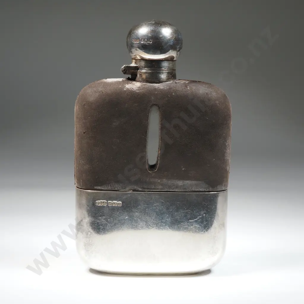 Sterling Silver & Glass Hip Flask w Detachable Cup - London 1930 Image 1++
