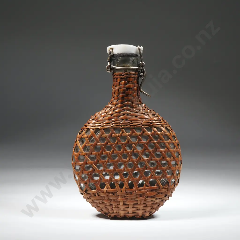 Glass Flask In Rattan Case Image 1++