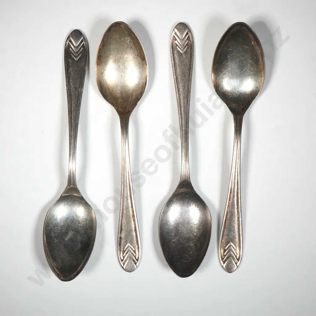 Four Art Deco Sterling Silver Teaspoons Image 1++