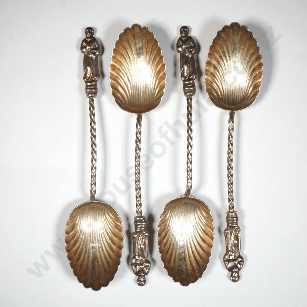 Four Sterling Silver Apostle Spoons w Shell Bowls Image 1++