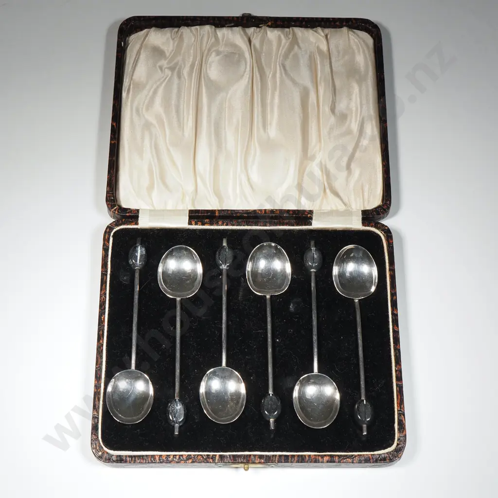 Boxed Sterling Silver Coffee Spoons w Coffee Bean Finials - Birm 1930 Image 1++