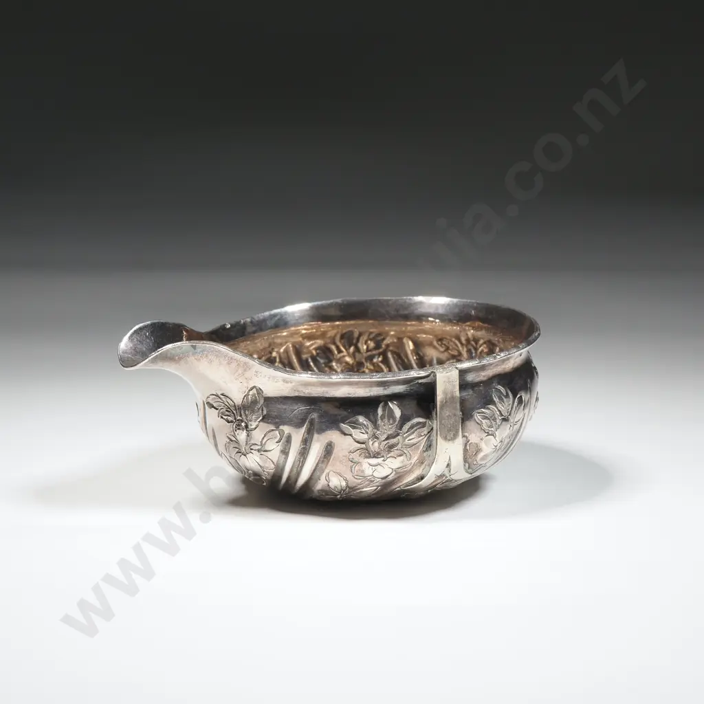 Sterling Silver Embossed Small Bowl w Spout - Initialed HIH Image 1++