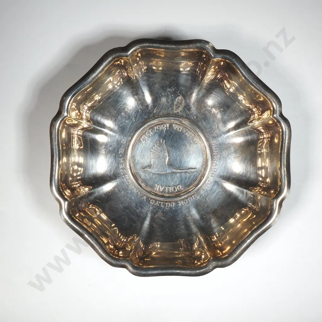 Sterling Silver Bowl w Canada 1967 Silver Dollar - "Burpard Dry Dock Co Ltd Vancouver" Image 1++