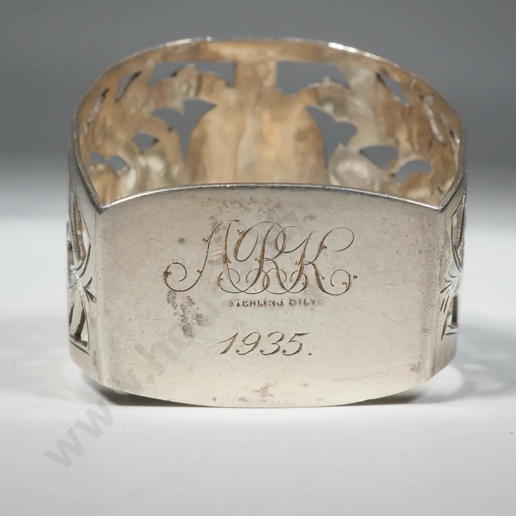 Sterling Silver Napkin Ring w Scottish Detailing & Granite Set Thistle Image 1++