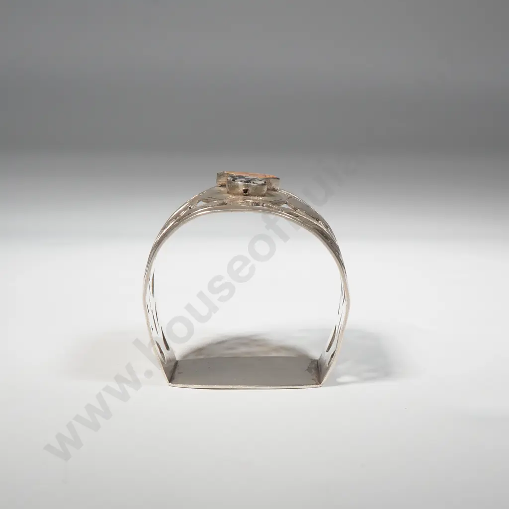 Sterling Silver Napkin Ring w Scottish Detailing & Granite Set Thistle Image 1++