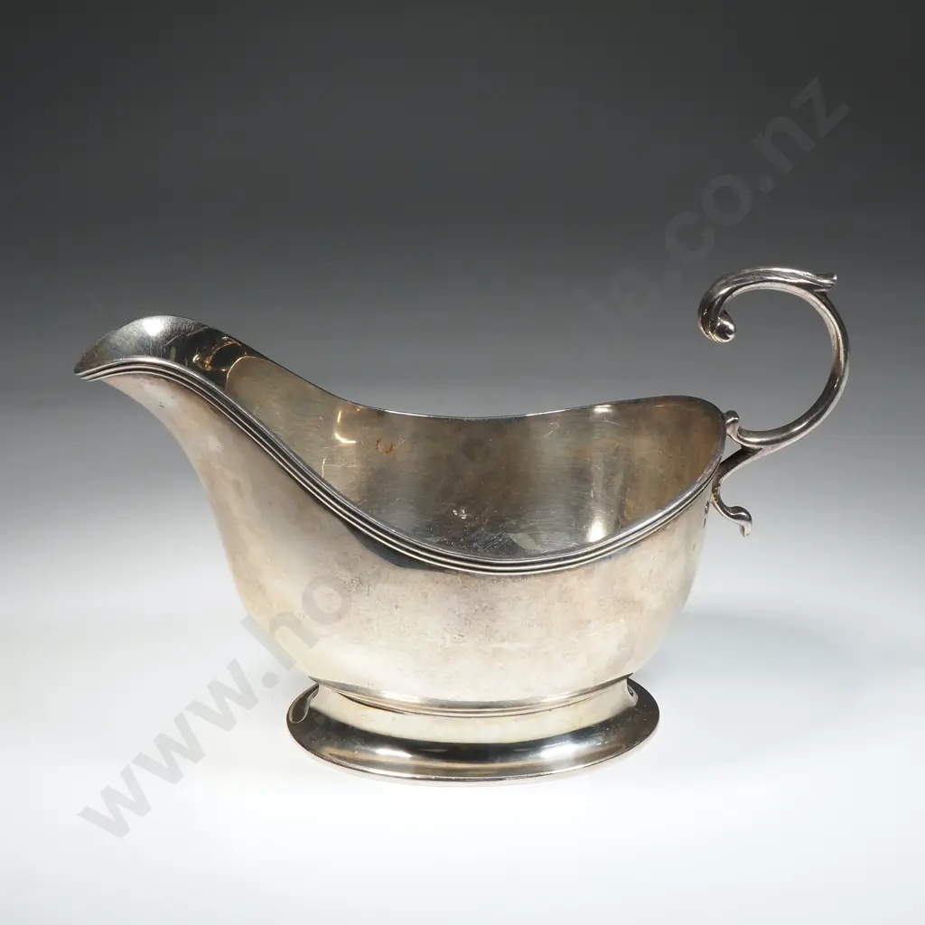 Sterling Silver Sauce Boat w Flying Scroll Handle - Birm 1935 - Maker Charles Packer & Co Ltd Image 1++