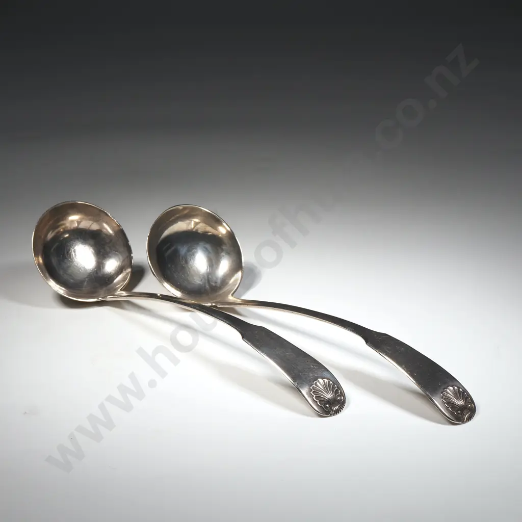 Pair Of Sterling Silver Sauce Ladle In the Fiddle & Shell Pattern Image 1++