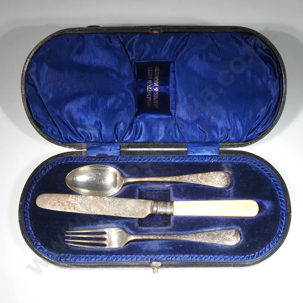 Sterling Silver Christening Set In Original Velvet Lined Box - Sheffield 1901 Image 1++