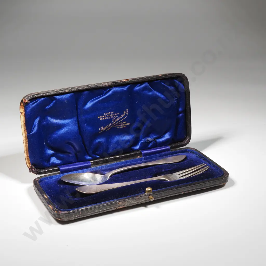 Boxed Sterling Silver Christening Set Retailed By Stewart Dawson. Sheffield 1905 Image 1++