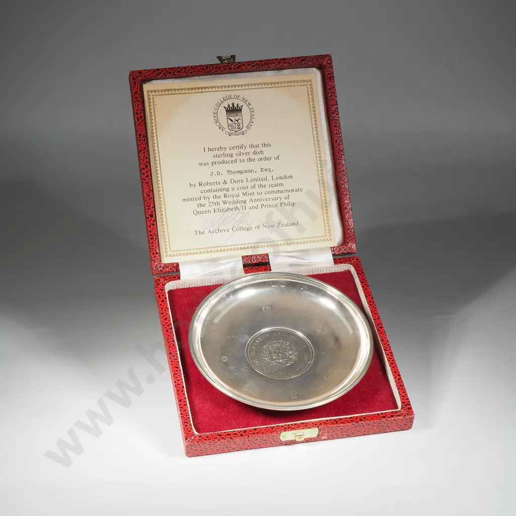 Sterling Silver Dish w 1972 Crown Celebrating 25th Wedding Anniversary of QEII Image 1++