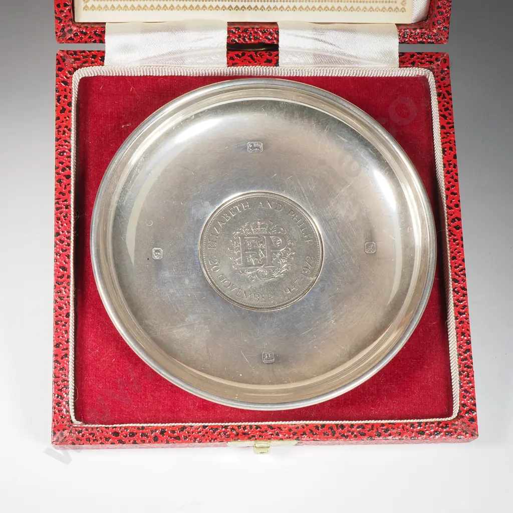 Sterling Silver Dish w 1972 Crown Celebrating 25th Wedding Anniversary of QEII Image 1++