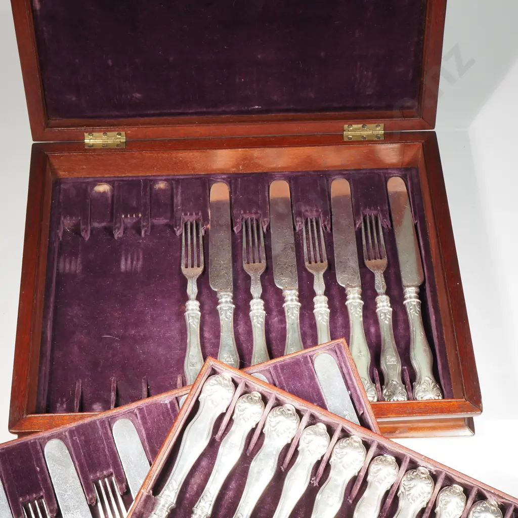Box Set Of Sterling Silver Handled Dessert Knives & Forks - Originally 16 Place Set (2 Place Sets Missing) Image 1++