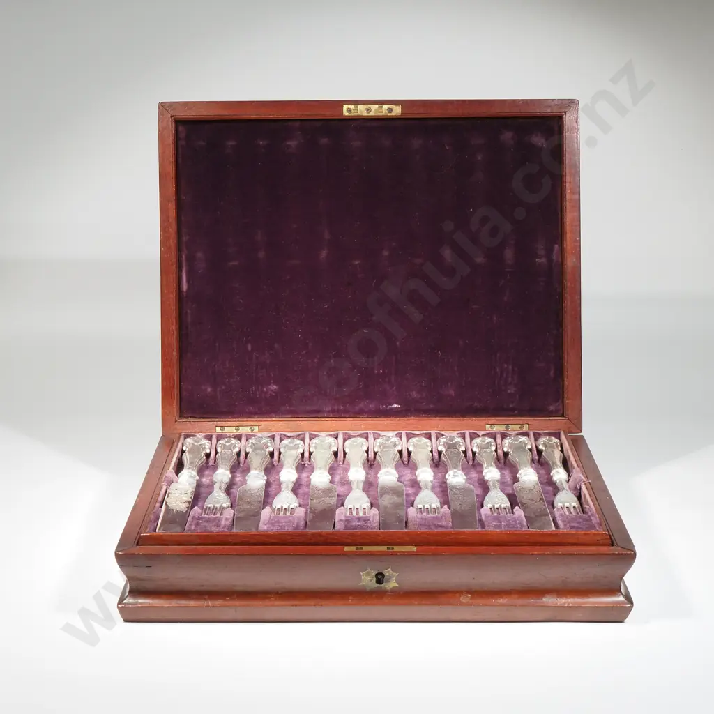 Box Set Of Sterling Silver Handled Dessert Knives & Forks - Originally 16 Place Set (2 Place Sets Missing) Image 1++