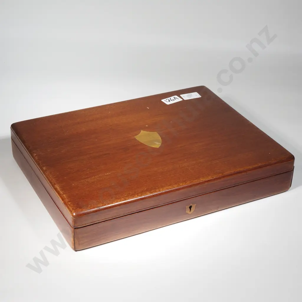 Mahogany Cased Set Of Twelve Sterling silver & Ivory Fish Knives And Forks w Highly Engraved Knife Blades Image 1++