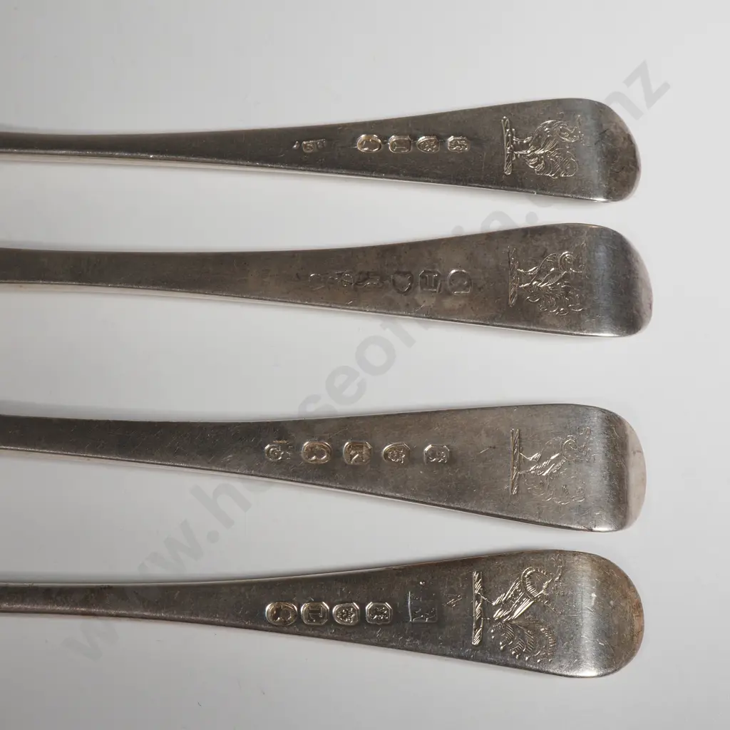 Four Crested Desert Forks - Assorted Georgian Hallmarks Image 1++