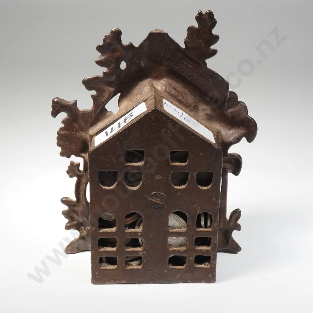 Vintage Honey Bear Beehive Cast Iron Money Bank Depicting a Honey Bear w Beehive - Reg Mark To Interior Roof Image 1++