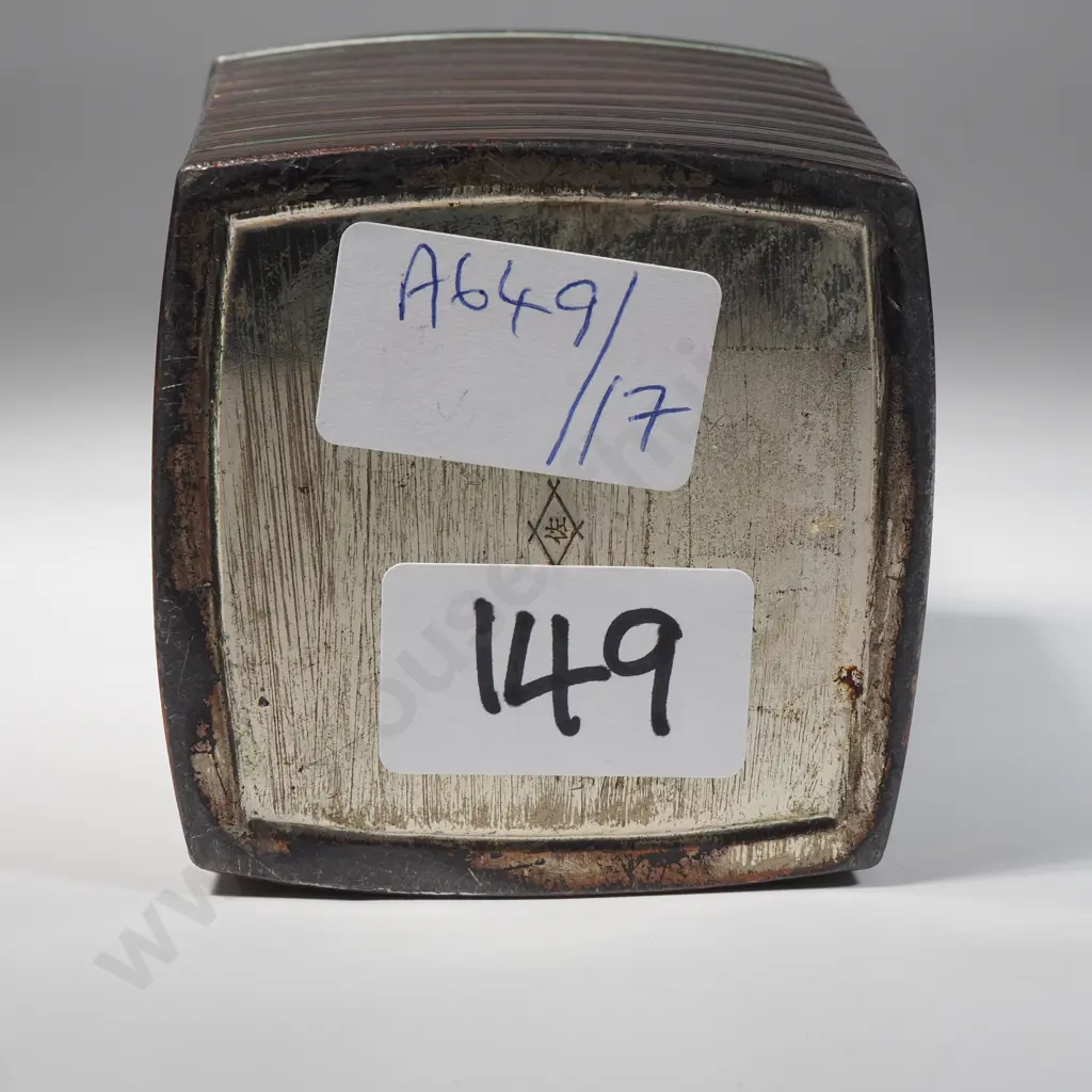 Silver Plate On Copper Tea Caddy w Horizontal Ribbed Decoration w Internal Stopper Image 1++