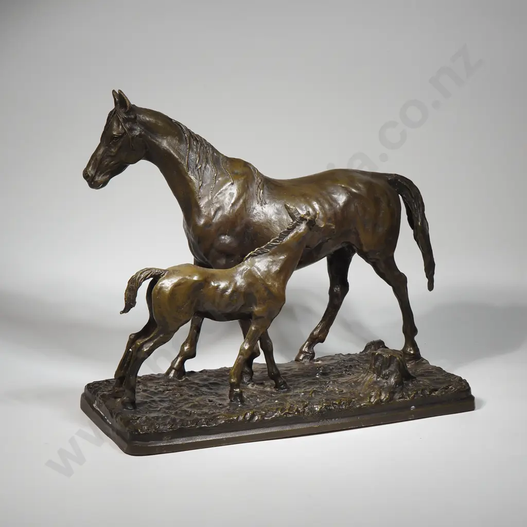 Bronze Figure Of A Horse & Foal On A Naturalistic Base Image 1++
