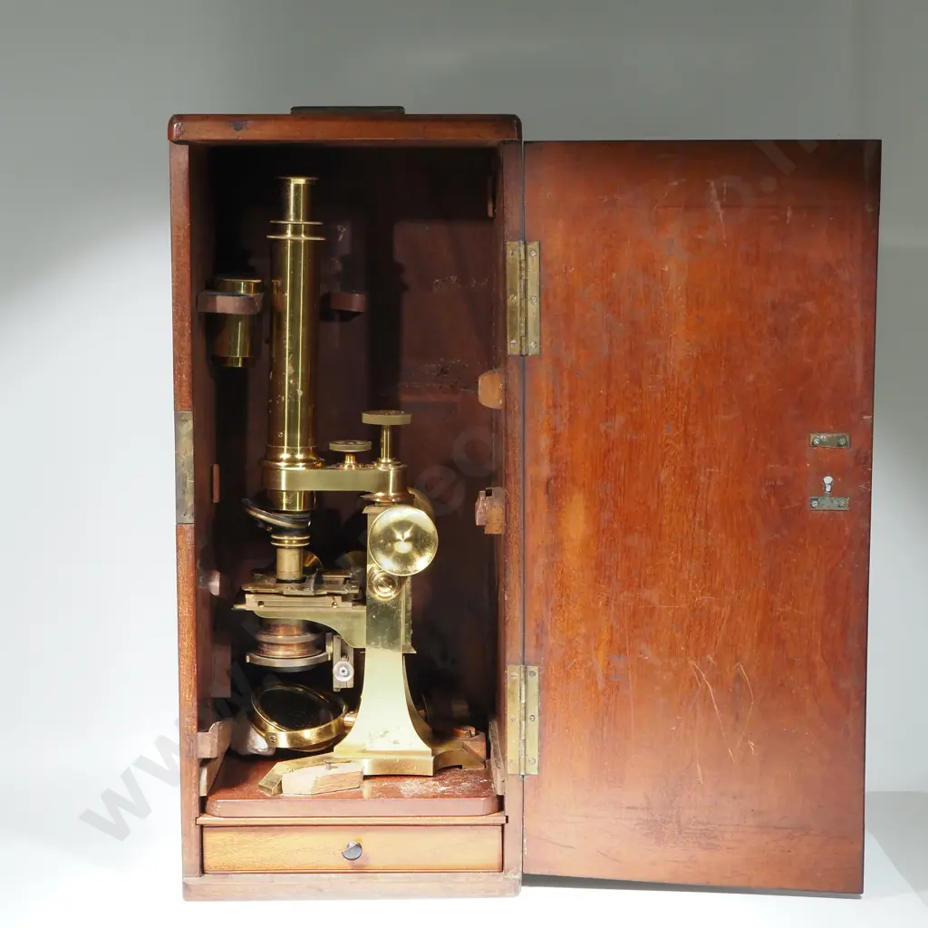Exceptional Large Wooden Cased Victorian Microscope by W Lawley Image 1++