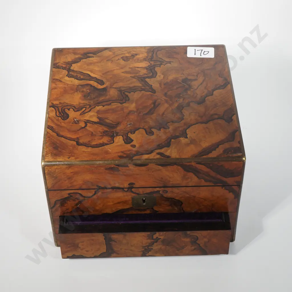 Quality Walnut Ladies Travelling Companion Containing Sterling Silver Gilt Toilet Bottles & Jars & Having A Drawer Below Image 1++