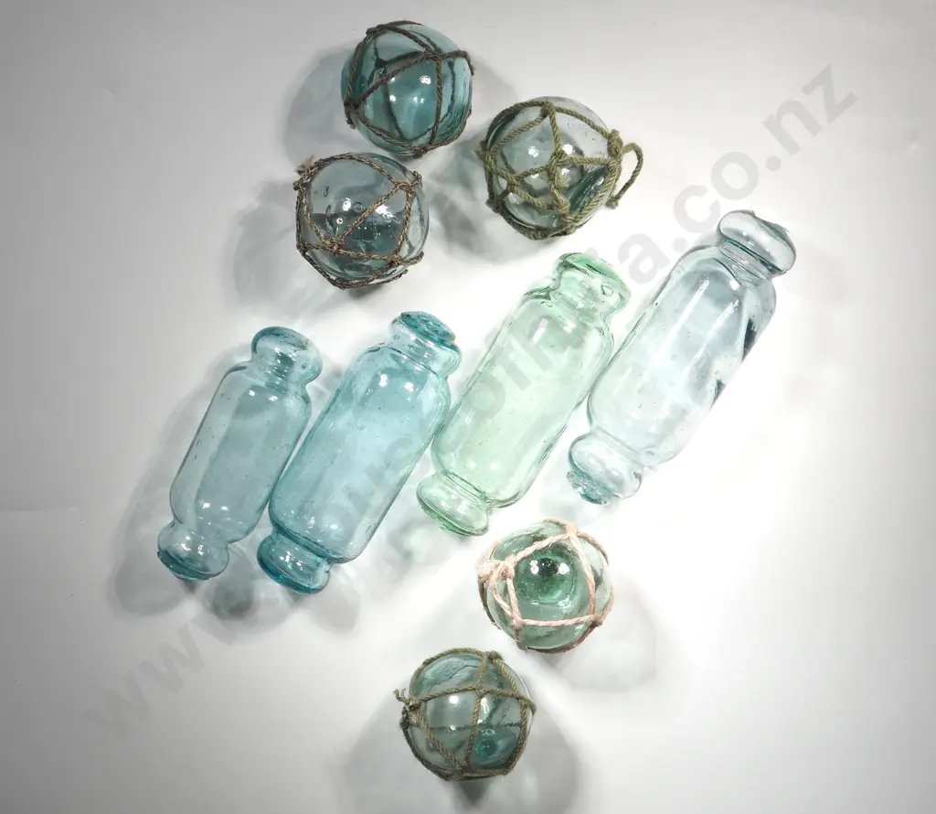 Collection Of Free Blown Glass Fishing Floats - Some Round & Some w Knobbed Ends Image 1++