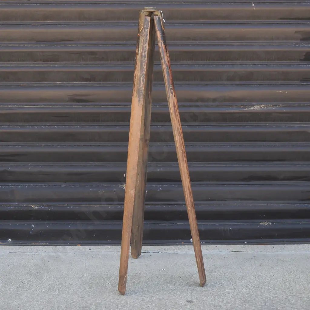 Vintage Wooden Surveyor's Tripod w Brass Fittings Image 1++