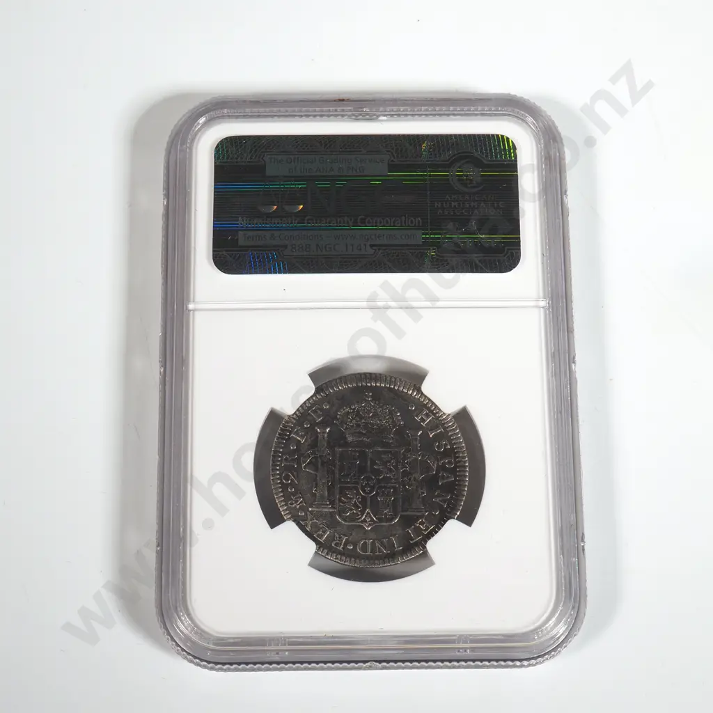 Cased NGC Graded 1783 Mexico 2 Real From The El Cazador Shipwreck Image 1++