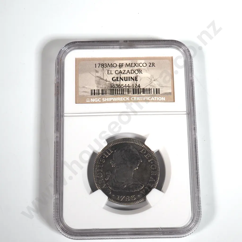 Cased NGC Graded 1783 Mexico 2 Real From The El Cazador Shipwreck Image 1++