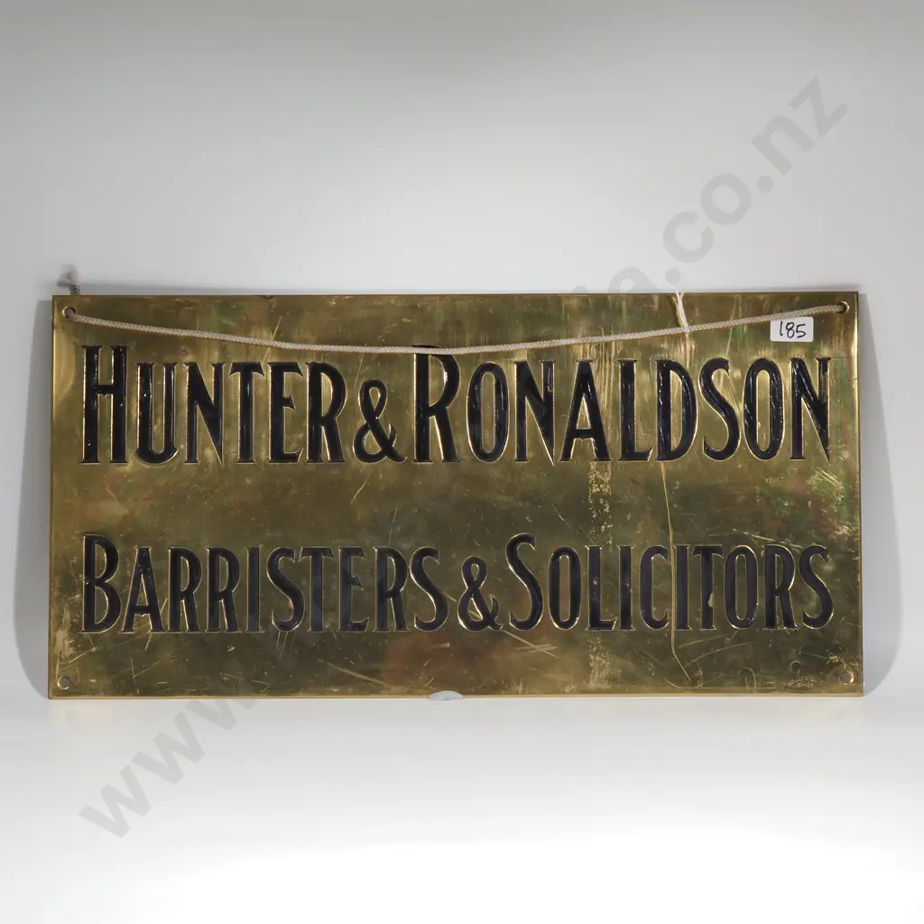 Vintage Brass Plaque "Hunter & Ronaldson" Barrister & Solicitor" - Moller & Young Christchurch Image 1++