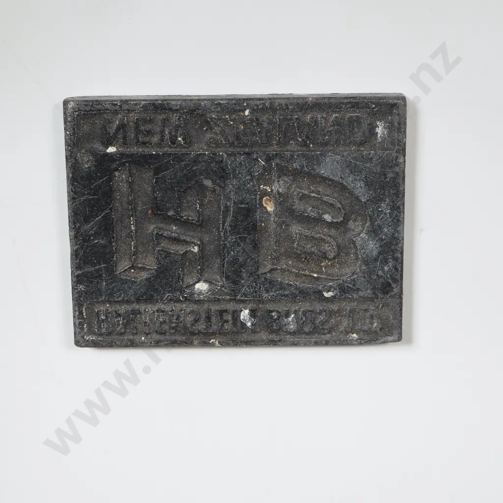 Vintage Letterpress Printing Block Or Dies Marked HB For Hallenstein Bros Image 1++