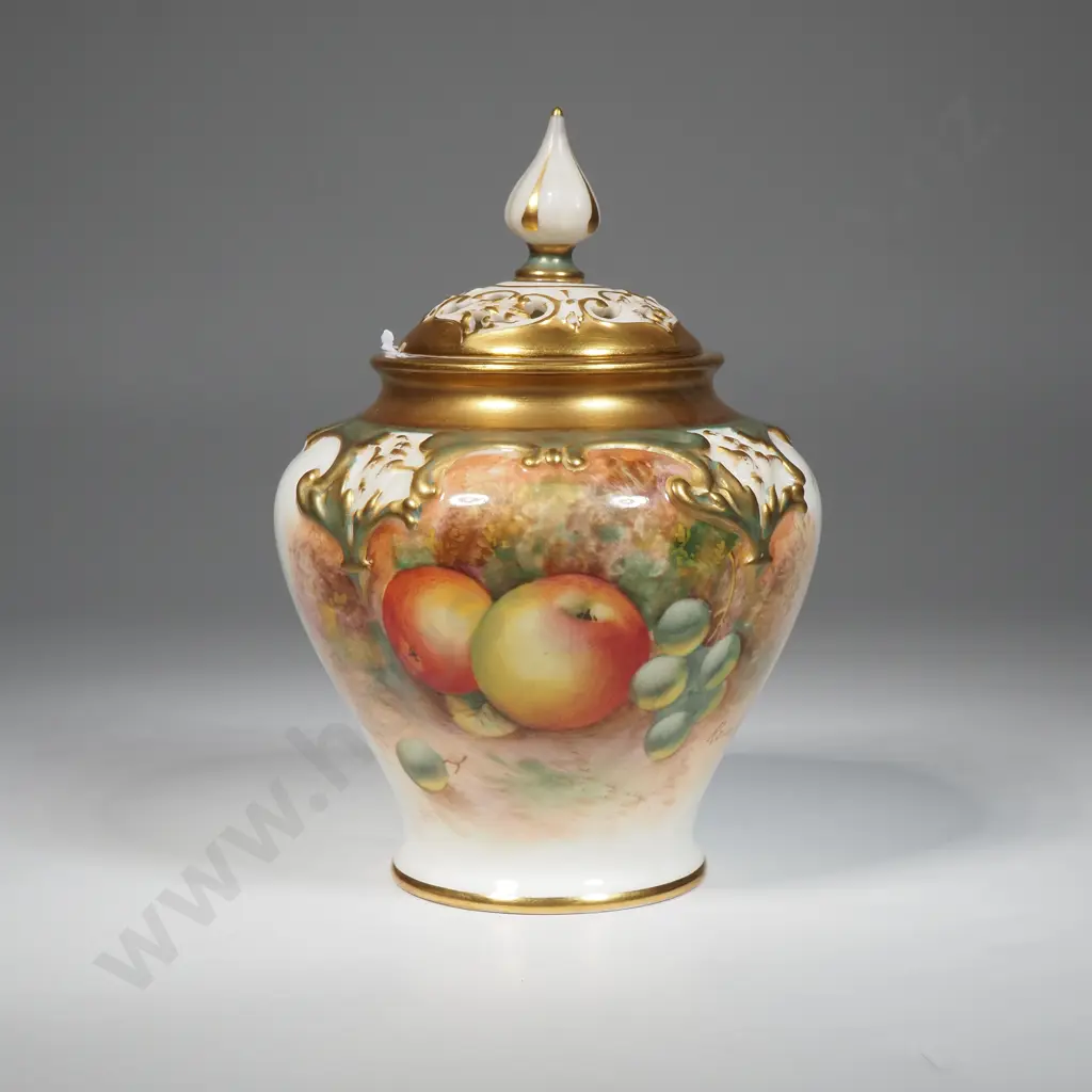 Royal Worcester Pot Pourri - Featuring Apples & Grapes - Signed By Roberts - Black Mark Image 1++