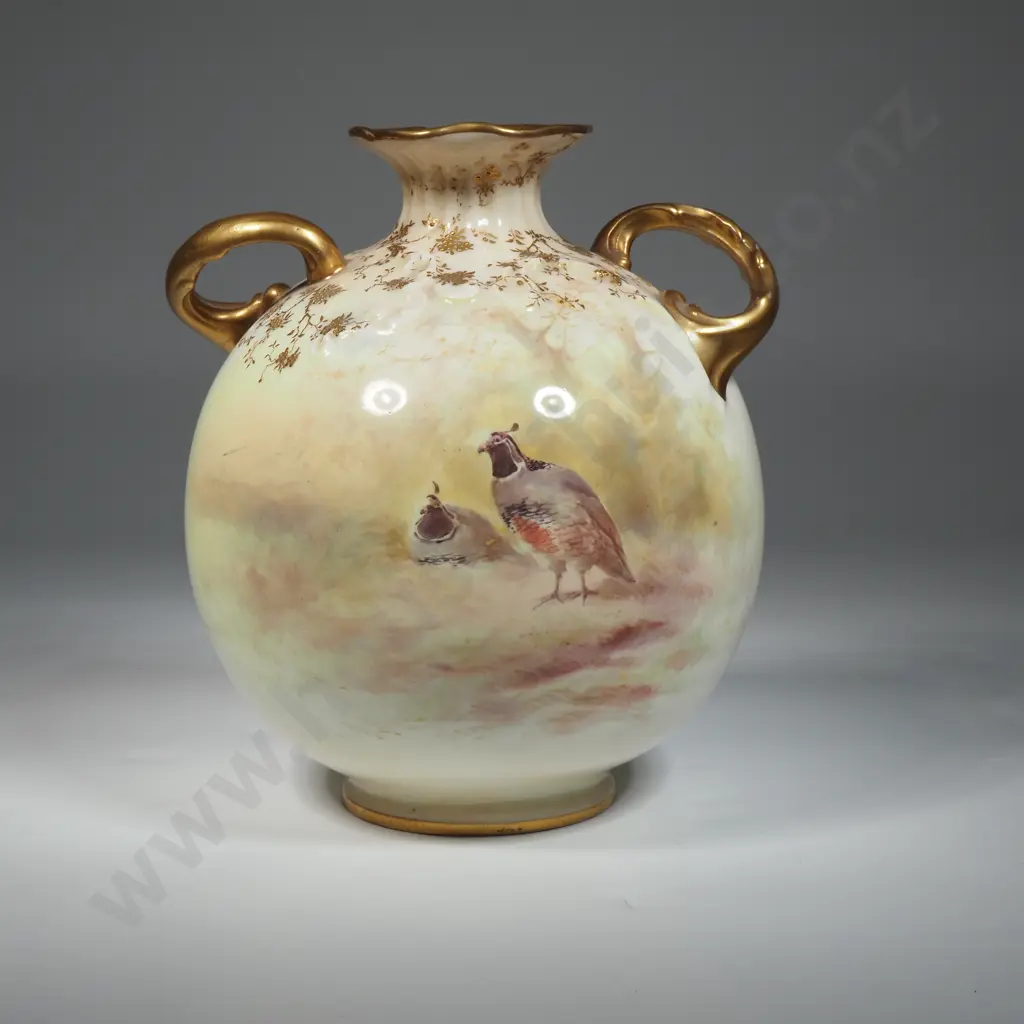 Doulton Burslem Vase Hand Painted w Quail  Image 1++